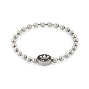 Gucci x Adidas Boule Sterling Silver Bracelet With Black Enamel Trefoil Logo